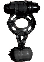 Load image into Gallery viewer, The Macho Stallions Double Cock and Ball Vibrating Silicone Cock Ring - Black
