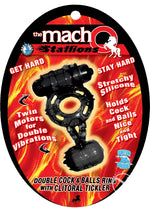 Load image into Gallery viewer, The Macho Stallions Double Cock and Ball Vibrating Silicone Cock Ring - Black
