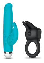 Load image into Gallery viewer, The Mini Rabbit and Rabbit Love Ring Silicone Rechargeable Couple&#39;s Playtime - Black/Blue - Set
