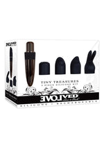 Load image into Gallery viewer, Tiny Treasures Silicone Rechargeable Vibrator with Multiple Attachments - Black
