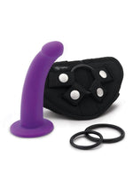 Load image into Gallery viewer, Together Toys Tilt Silicone 6.5in Dildo and Harness - Black/Purple - Set