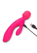 Load image into Gallery viewer, Together Tri Delight Dual-Ended Rechargeable Silicone Triple Stim Wand and Rabbit Vibrator - Pink
