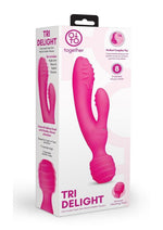 Load image into Gallery viewer, Together Tri Delight Dual-Ended Rechargeable Silicone Triple Stim Wand and Rabbit Vibrator - Pink
