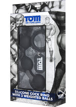 Load image into Gallery viewer, Tom Of Finland Silicone Cock Ring with 3 Weighted Balls - Black
