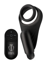 Load image into Gallery viewer, Trinity Men Silicone Rechargeable C-Ring with Vibrating Taint Stimulator and Remote Control - Black
