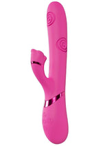 Load image into Gallery viewer, Vive Fiore Silicone Rechargeable Triple Motor G-Spot Air Wave Vibrating and Tapping Flared Clit Stimulator - Pink