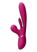 Load image into Gallery viewer, Vive Kura Rechargeable Silicone Triple Motor Thrusting G-Spot with Flapper and Air Wave Clit Stimulation Vibrator - Pink
