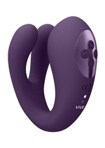 Load image into Gallery viewer, Vive Yoko Rechargeable Silicone Tripe Motor Dual Prongs with Clitoral Pulse Wave Vibrator - Purple
