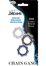 Load image into Gallery viewer, Wet Dreams Chain Gang Cock Rings - Assorted Colors/Black/Blue/Clear - 3 Each Per Pack
