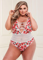 Load image into Gallery viewer, White Floral and Lace Teddy - White - Queen
