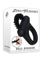 Load image into Gallery viewer, Zero Tolerance Bell Ringer Rechargeable Silicone Vibrating Cock Ring with Clitoral Stimulator and Ball Strap - Black
