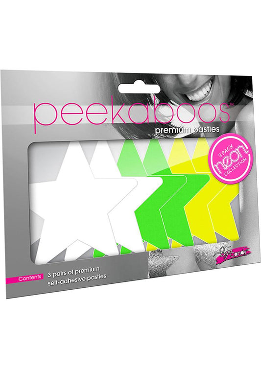 Peekaboo Pasties Neon Stars (white, green, yellow).