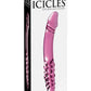 Photo of the front of the box for the Icicles No. 57 Double-Sided Textured Glass Dildo from Pipedreams (pink).