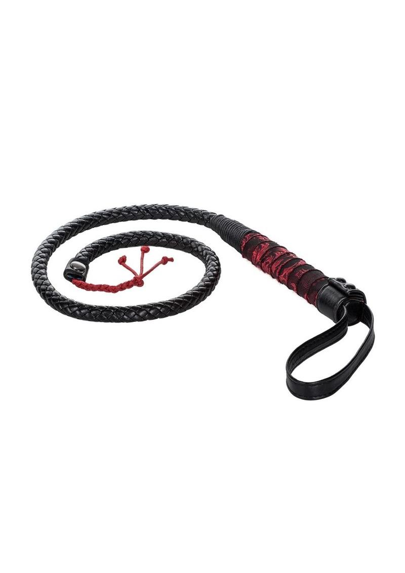 Side angle view of the Scandal Bull Whip (black/red) from CalExotics.