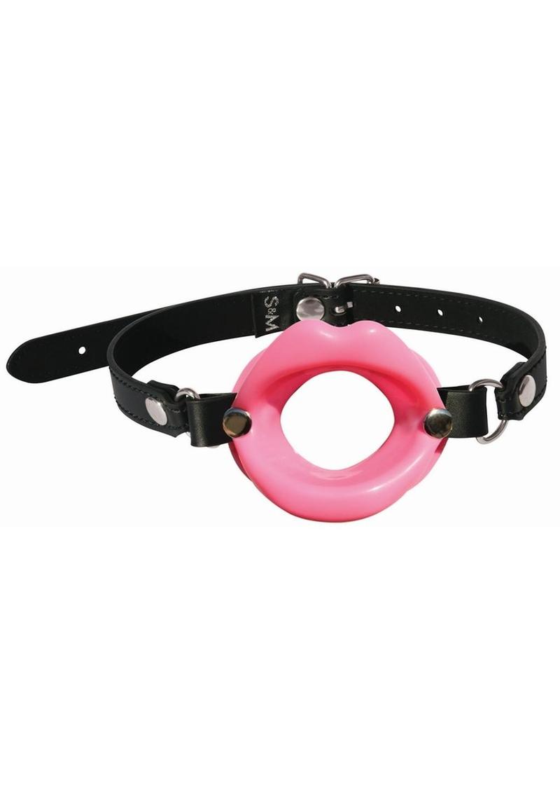 Front side of the lips mouth gag showing its internal opening diameter (pink).