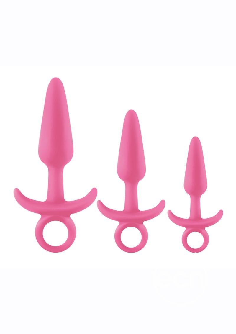 Photo shows the trio of Firefly Prince Trainer Kit Butt Plugs (3pc) from NS Novelties (pink).