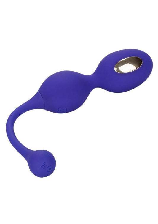 Side view of the Impulse Intimate E-Stimulator Remote Dual Kegel Exerciser, from CalExotics, shows its easy to remove tail and double ball size.