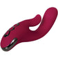 Side angle view of the Evolved Red Dream Rechargeable Silicone Dual Stimulating Vibrator.