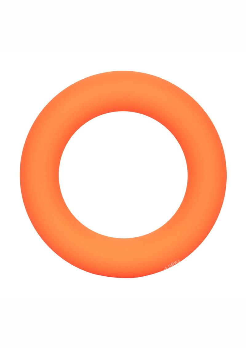 Front view of the Link Up Ultra Soft Verge Silicone Cock Ring, from CalExotics (orange).