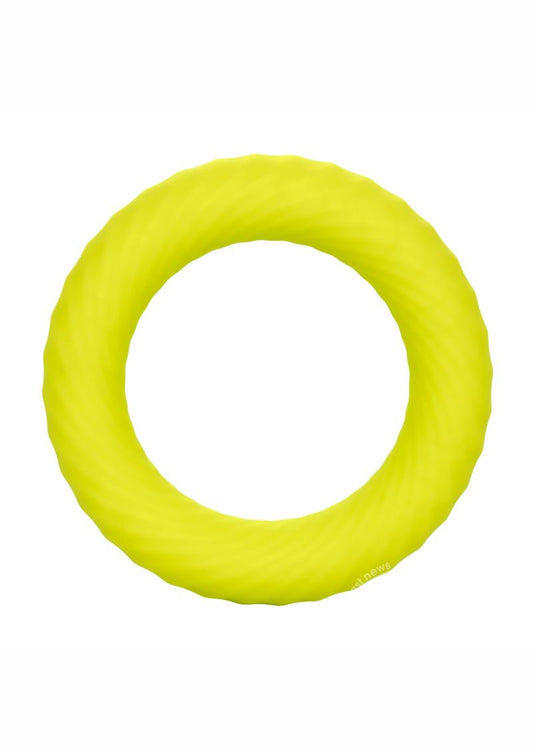 Photo of the Link Up Ultra Soft Edge Silicone Cock Ring, from CalExotics (yellow).
