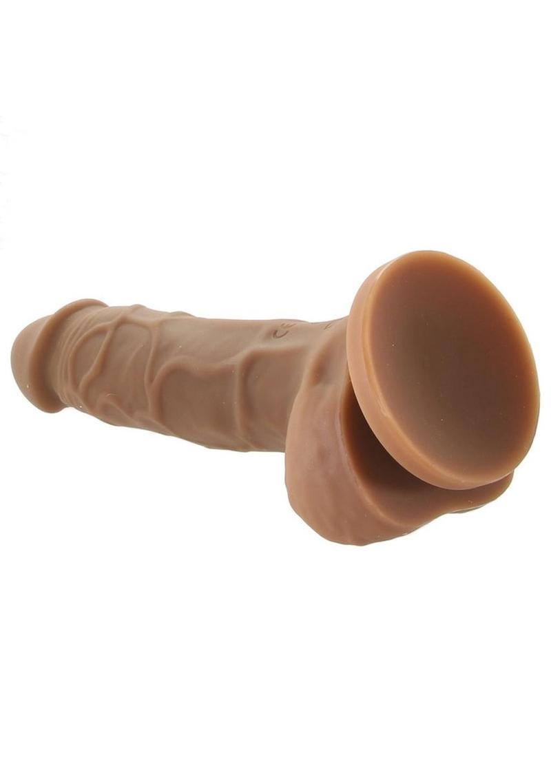 Back angle view of the Colours Pleasures Silicone Vibrating Dildo from NS Novelties (5in/caramel) shows its strong suction cup.