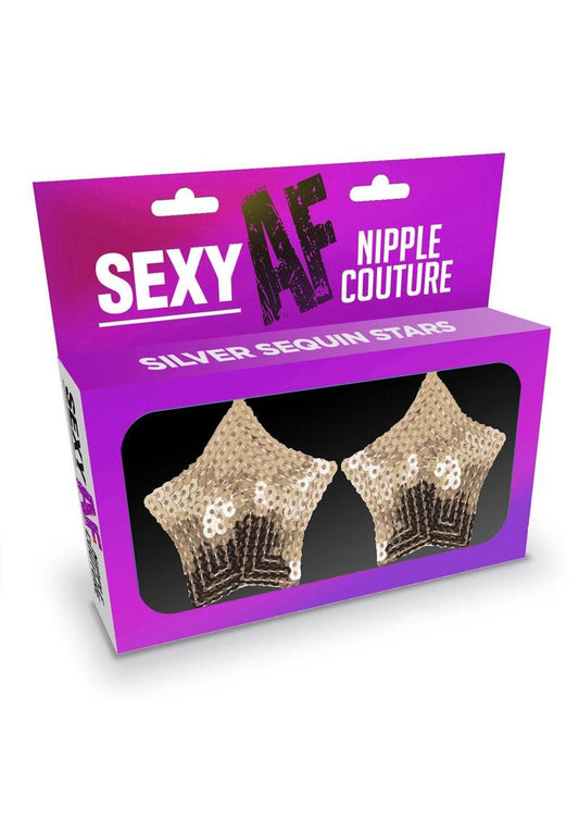 Sexy AF Nipple Couture Silicone Pasties Sequin Stars (silver).