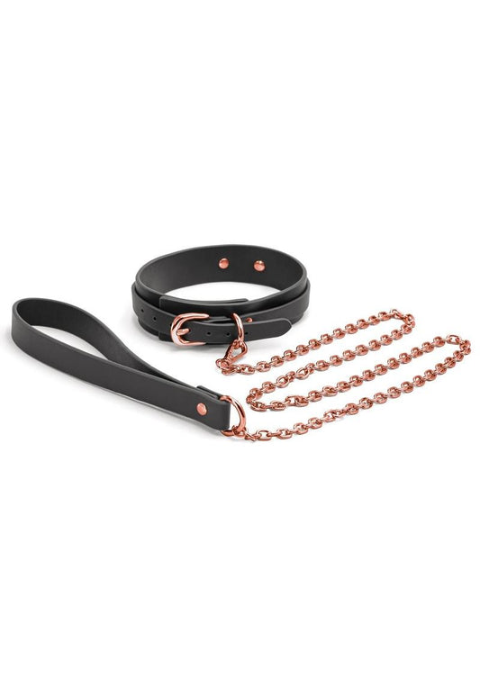 Top angle view of the Bondage Couture Collar and Leash from NS Novelties (black/rose gold).