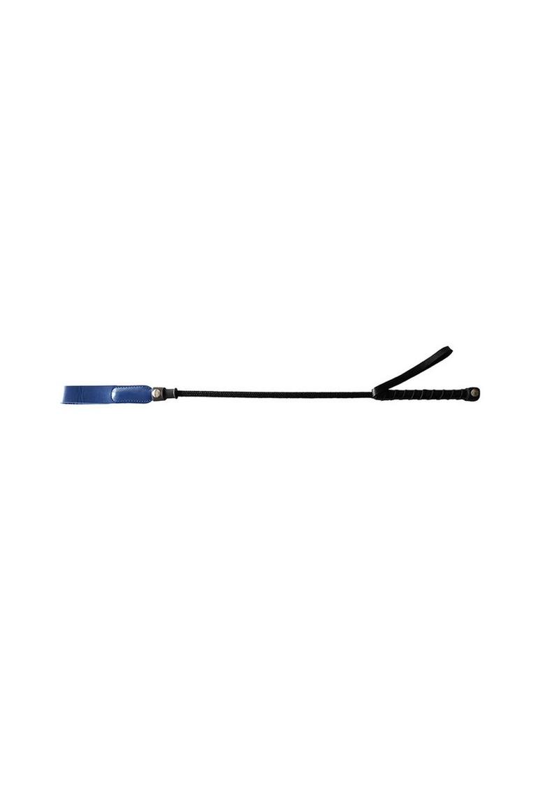 Side photo of the Rouge Leather Short Riding Crop w/ Slim Tip (blue).