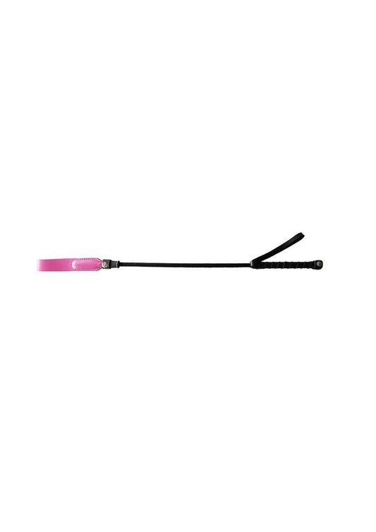 Side photo of the Rouge Leather Short Riding Crop w/ Slim Tip (pink).