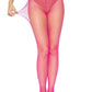 Leg Avenue spandex industrial net full length stockings. Full front view. Neon pink.