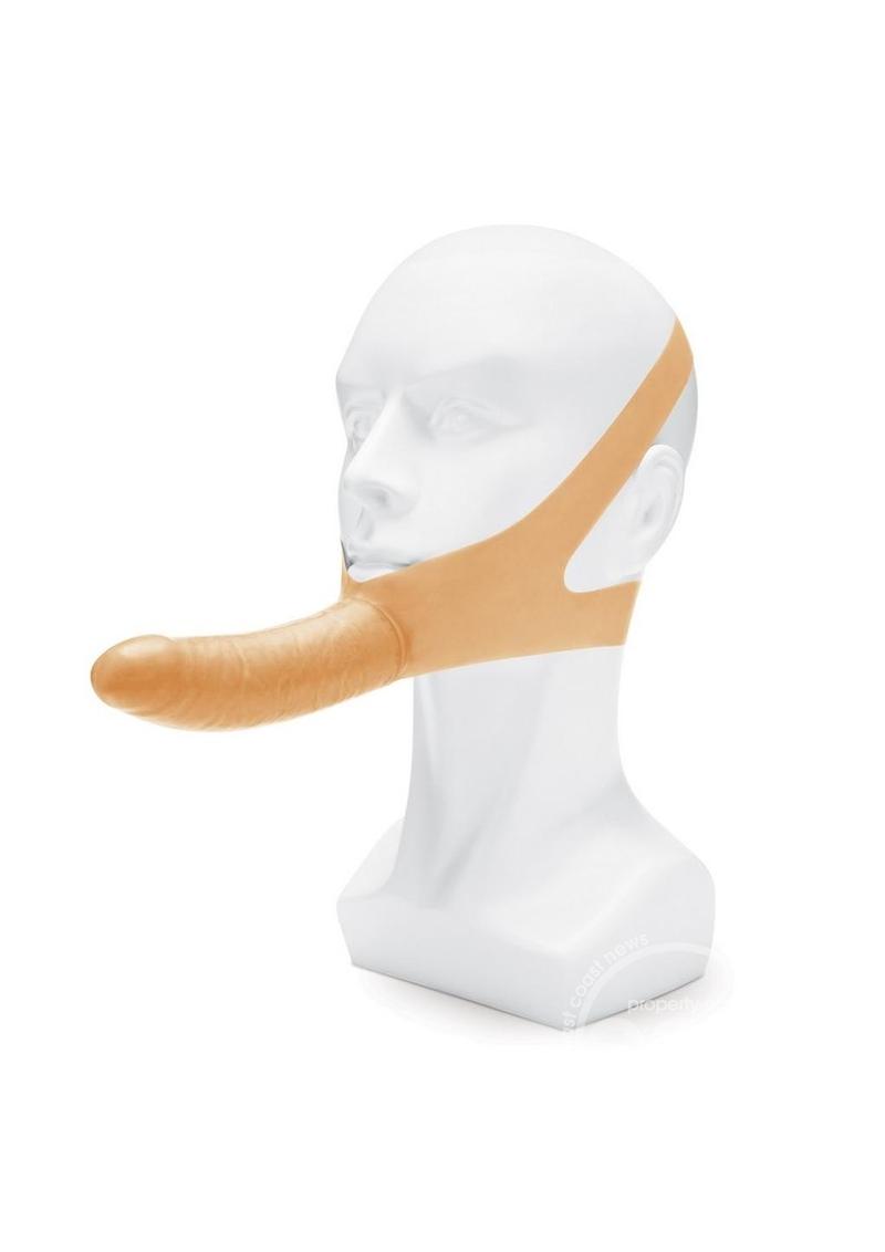 Image shows a mannequin head wearing the face strap-on.