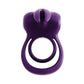 Front facing view of the cock ring showing the difference in diameter of the rings as well as the vibrating ears (purple).
