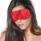 Photo of a model wearing the Fetish Fantasy Satin Love Mask from Pipedreams (red).