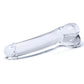 Side angle view of the glass dildo shows its realistic shape.
