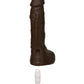 Side view of the dildo showing how to insert the vac-u-lock suction cup for harnesses (chocolate).