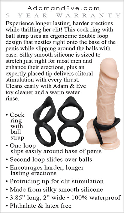 Back of the Adam and Eve Silicone Dual Ring Clit Tickler Cock Ring box.