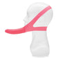 Profile view of the The Original Facilitator Face Strap-On w/ Dildo from Lux Fetish/Electric Novelties (pink) on a mannequin head.