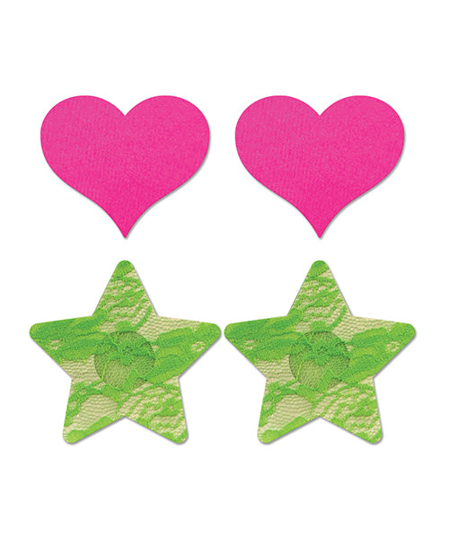 2 sets of pasties that come with this (heart/pink, stars/green).