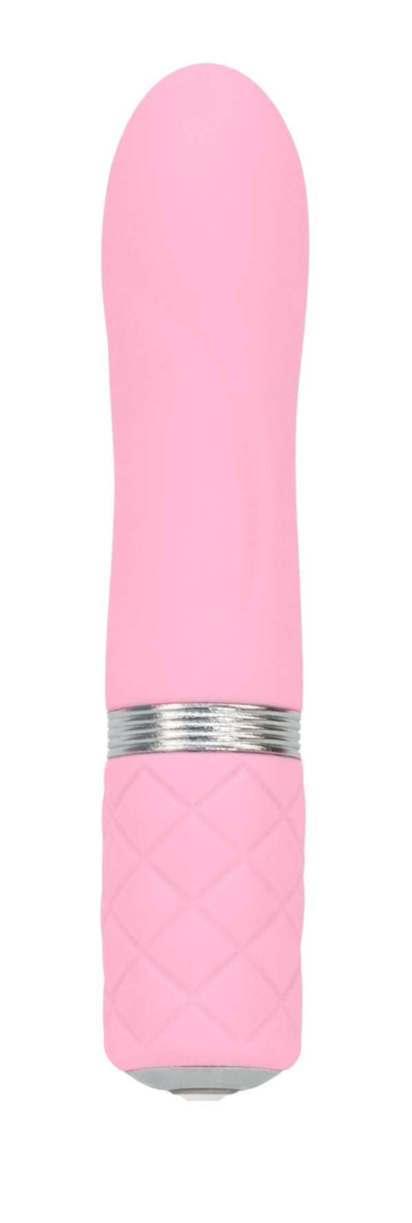 Front view of the bullet vibrator showing its size and textured handle (pink).
