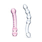 Front view of the 2 glass massage wands show their size and curves.
