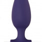 Close-up of one of the Evolved Dynamic Duo Rechargeable Silicone Vibrating Butt Plug Set (purple).