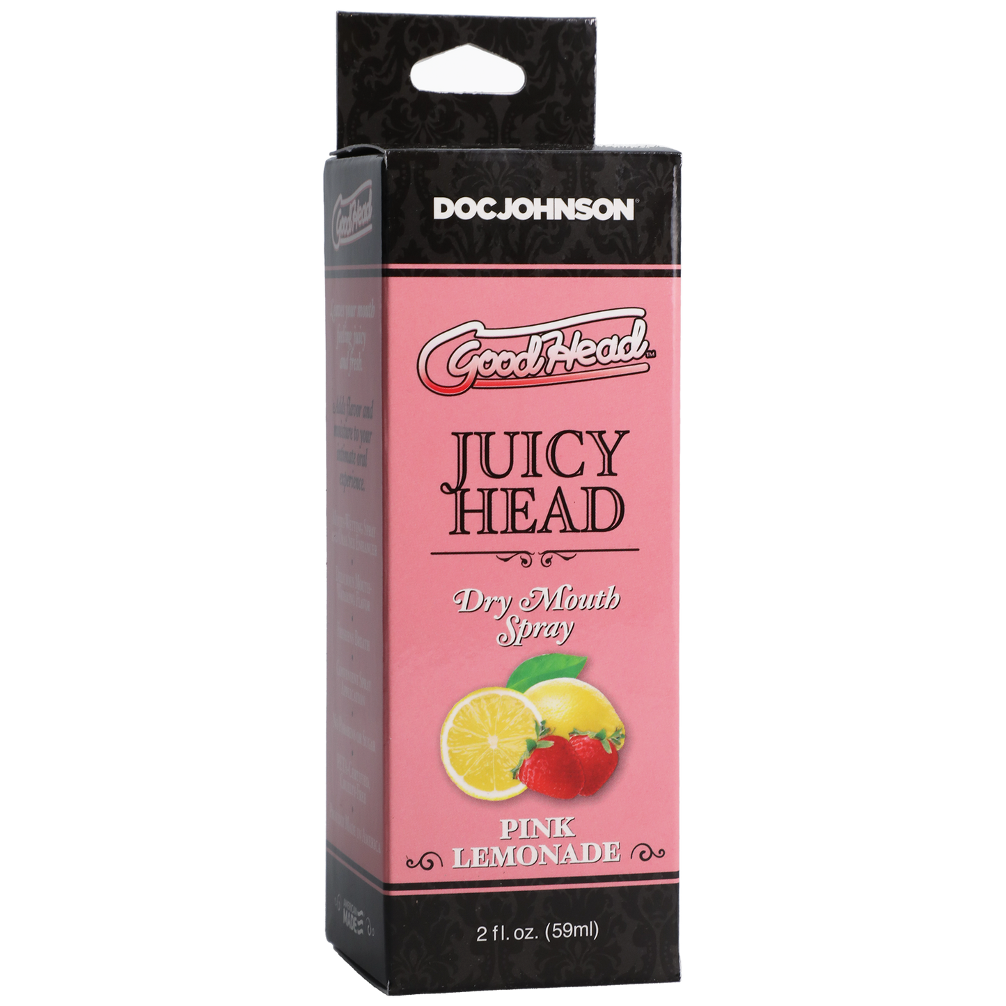 Photo of the package for the GoodHead Juicy Head from Doc Johnson (pink lemonade).