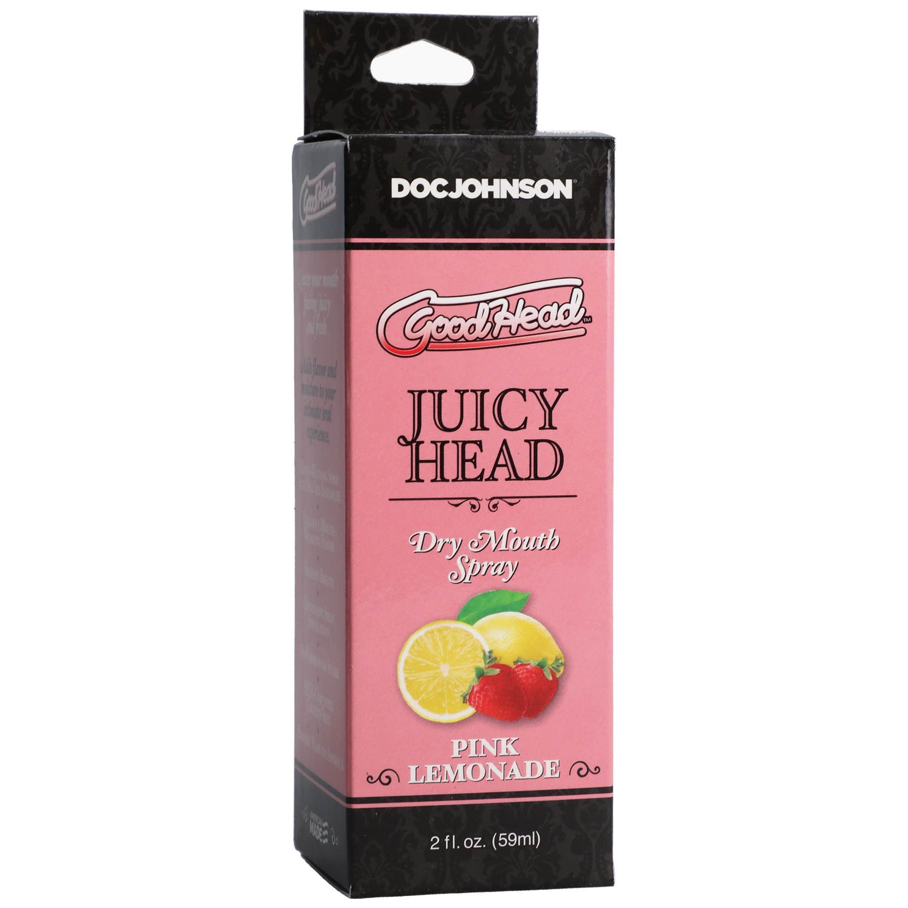 Photo of the package for the GoodHead Juicy Head from Doc Johnson (pink lemonade).