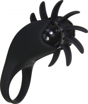 Side view of the Ring Leader Rechargeable Vibrating Spinning Cock Ring from Zero Tolerance and its unique flicking tongues.