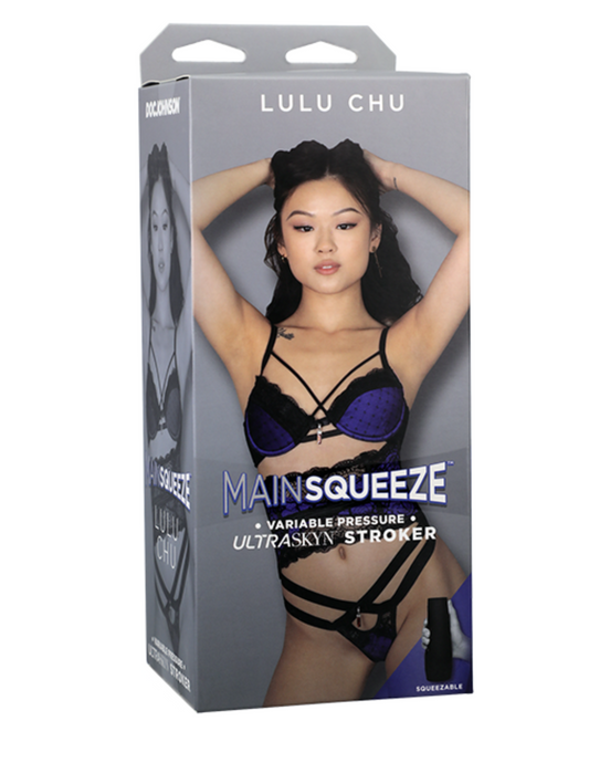 Photo of the box for the Main Squeeze Lulu Chu Ultraskyn Masturbator from Doc Johnson.