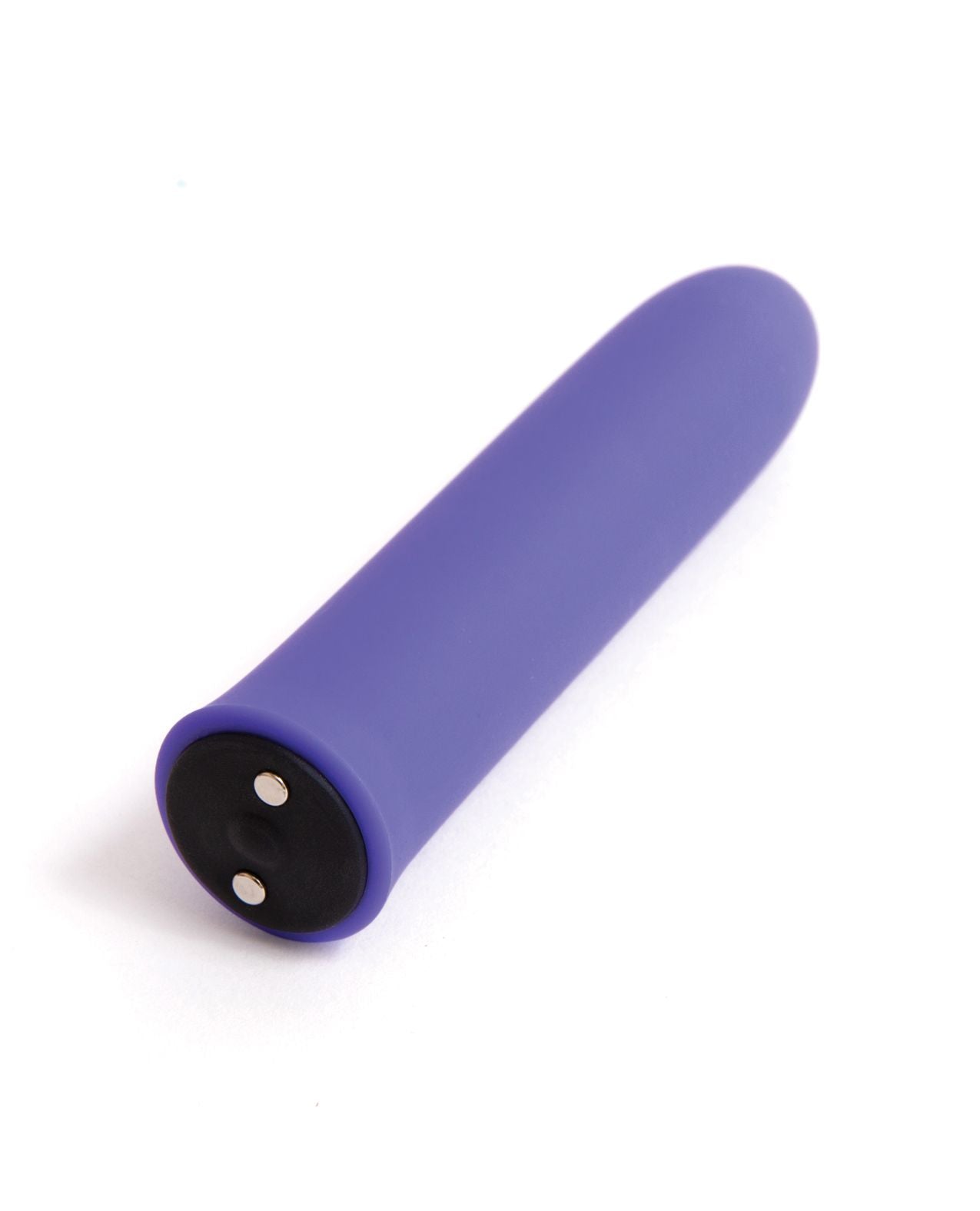 Back angle view of the bullet shows the magnetic charging ports at the bottom and its small size (ultra violet).