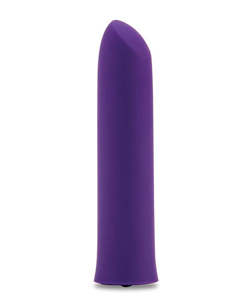 Close-up image of the Nubii Evie Bullet from Nu Sensuelle (purple) shows its angled tip for maximum stimulation.