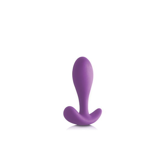 Profile view of the Firefly Ace I Silicone Butt Plug (purple) from NS Novelties, shows its anchor base for maximum safety and comfort.