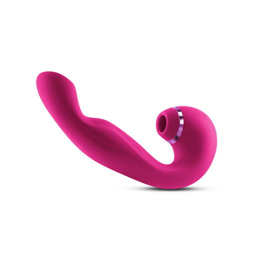 Front view of the Inya Symphony from NS Novelties (pink) shows its g-spot curve and clitoral suction hole.