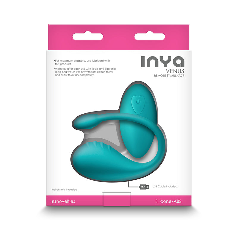 Photo of the back of the box for the Inya Venus from NS Novelties (teal).